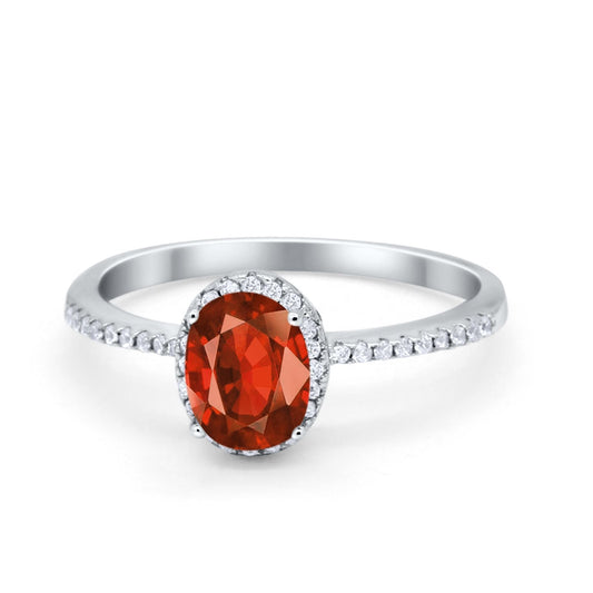 Halo Fashion Ring Oval Simulated Garnet CZ Accent