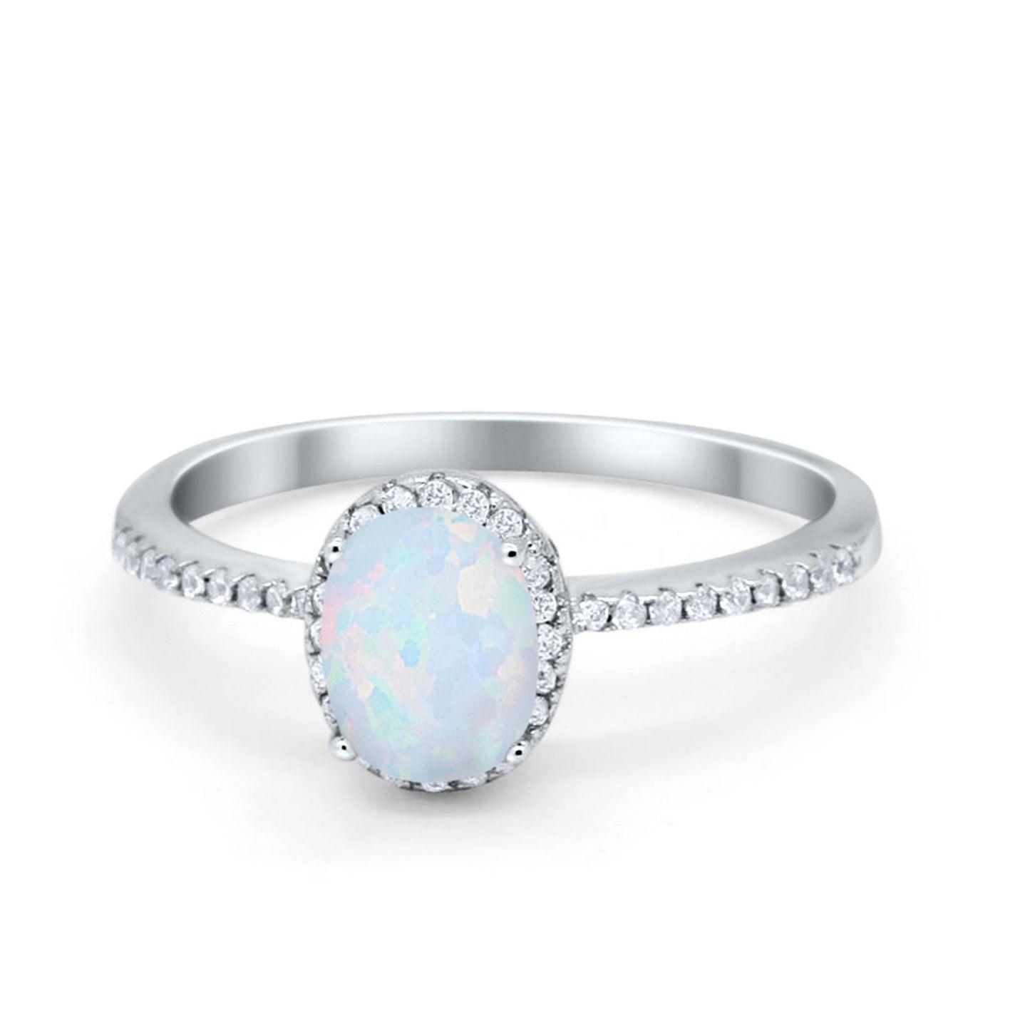 Halo Fashion Ring Oval Lab Created White Opal Accent