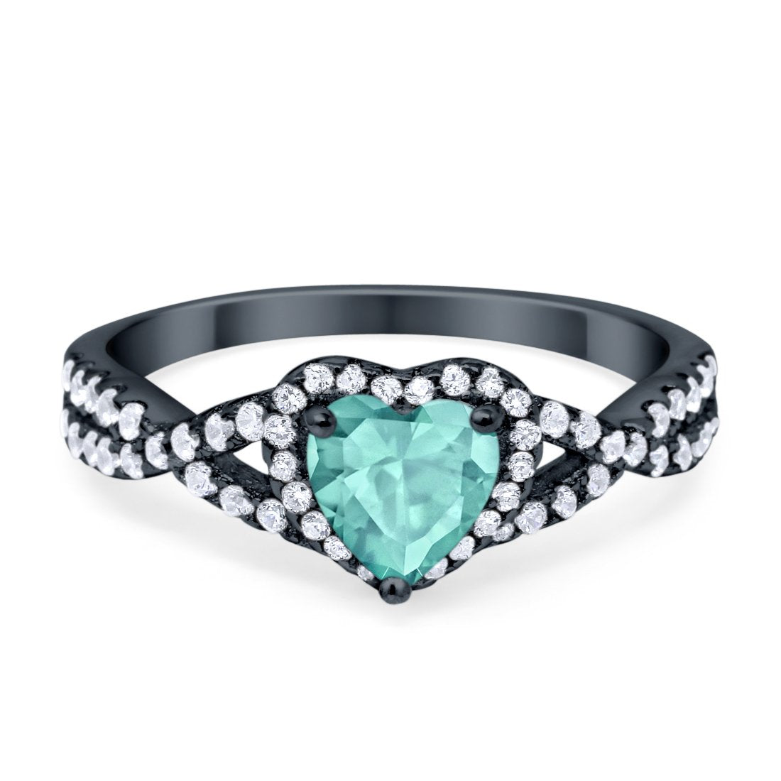 Heart Infinity Shank Black Tone, Simulated Paraiba Tourmaline CZ Promise Ring