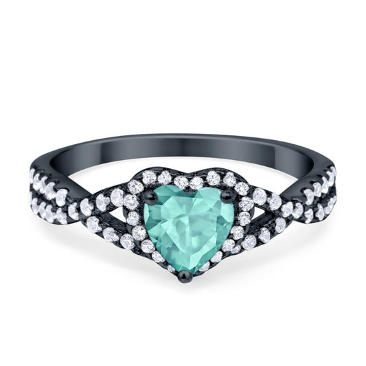 Heart Infinity Shank Black Tone, Simulated Paraiba Tourmaline CZ Promise Ring