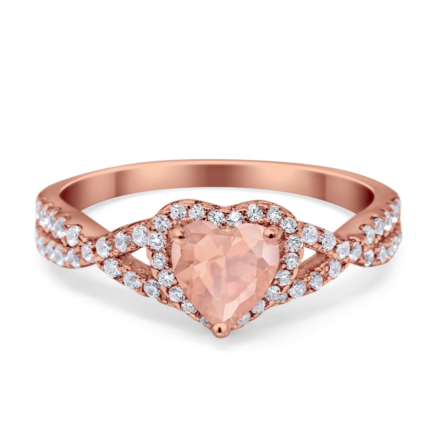 Heart Promise Ring Infinity Shank Rose Tone, Simulated Morganite CZ