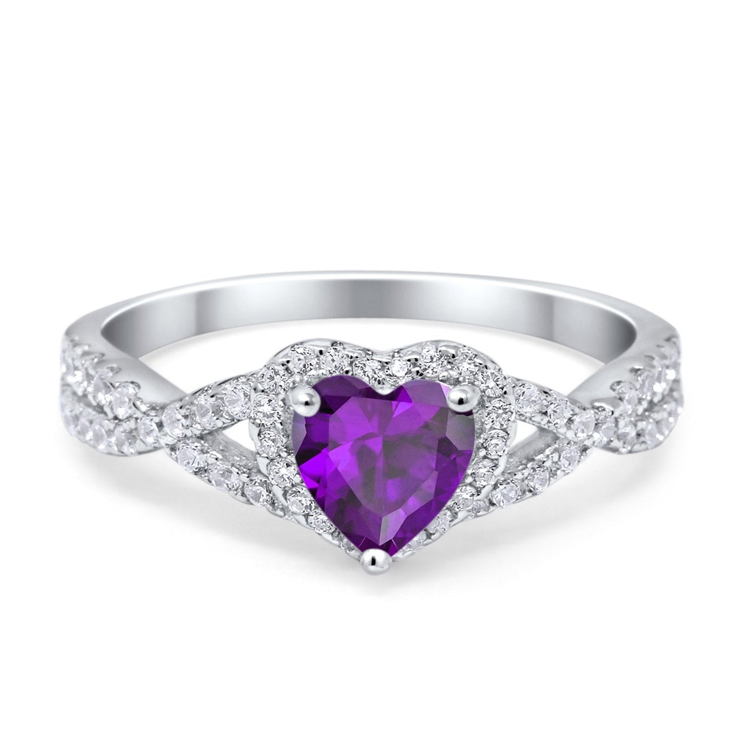 Heart Promise Ring Infinity Shank Simulated Amethyst CZ