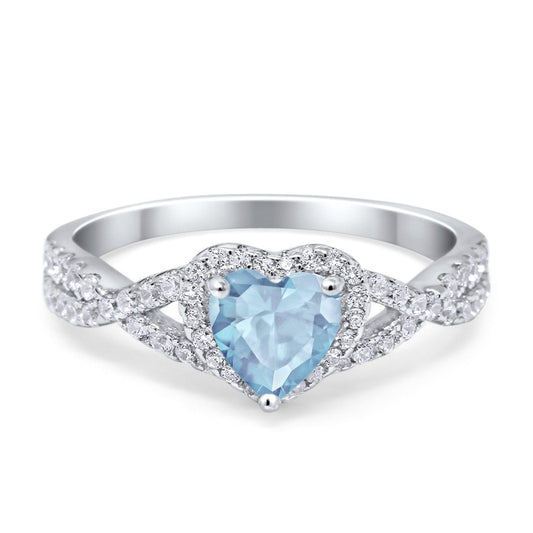 Heart Promise Ring Infinity Shank Simulated Aquamarine CZ