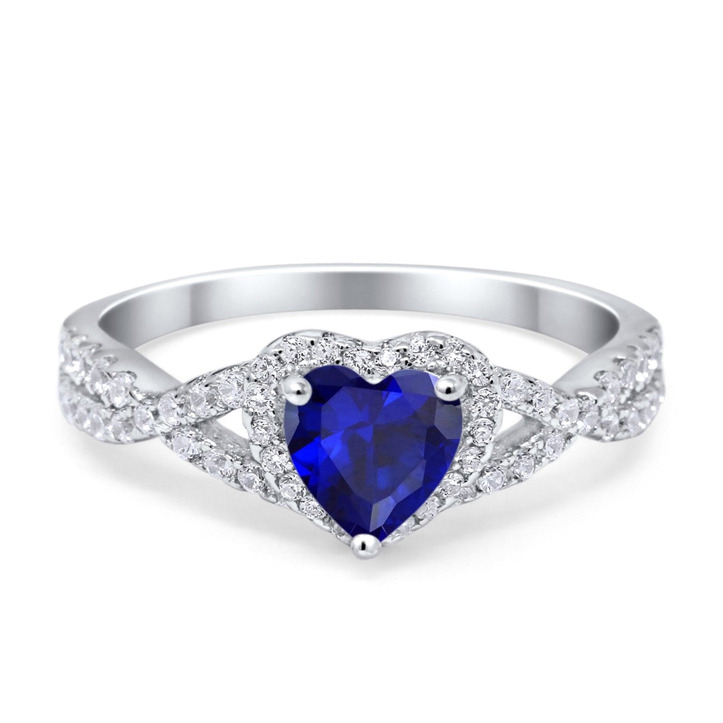 Heart Promise Ring Infinity Shank Simulated Blue Sapphire CZ