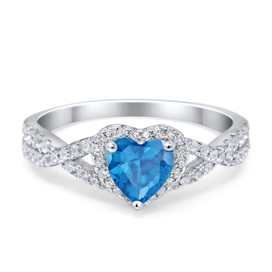 Heart Infinity Shank Simulated Blue Topaz CZ Promise Ring