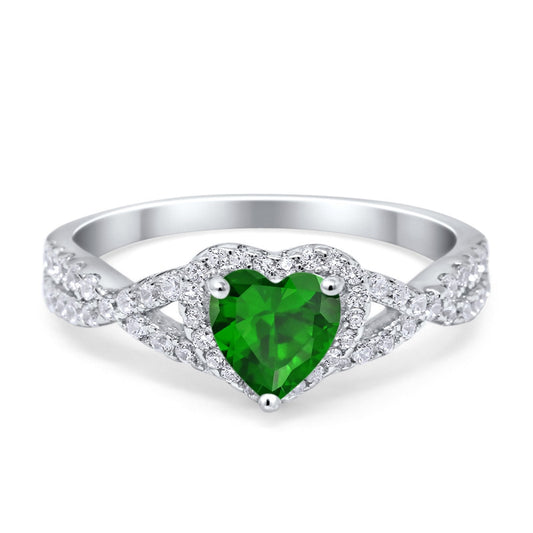 Heart Promise Ring Infinity Shank Simulated Green Emerald CZ