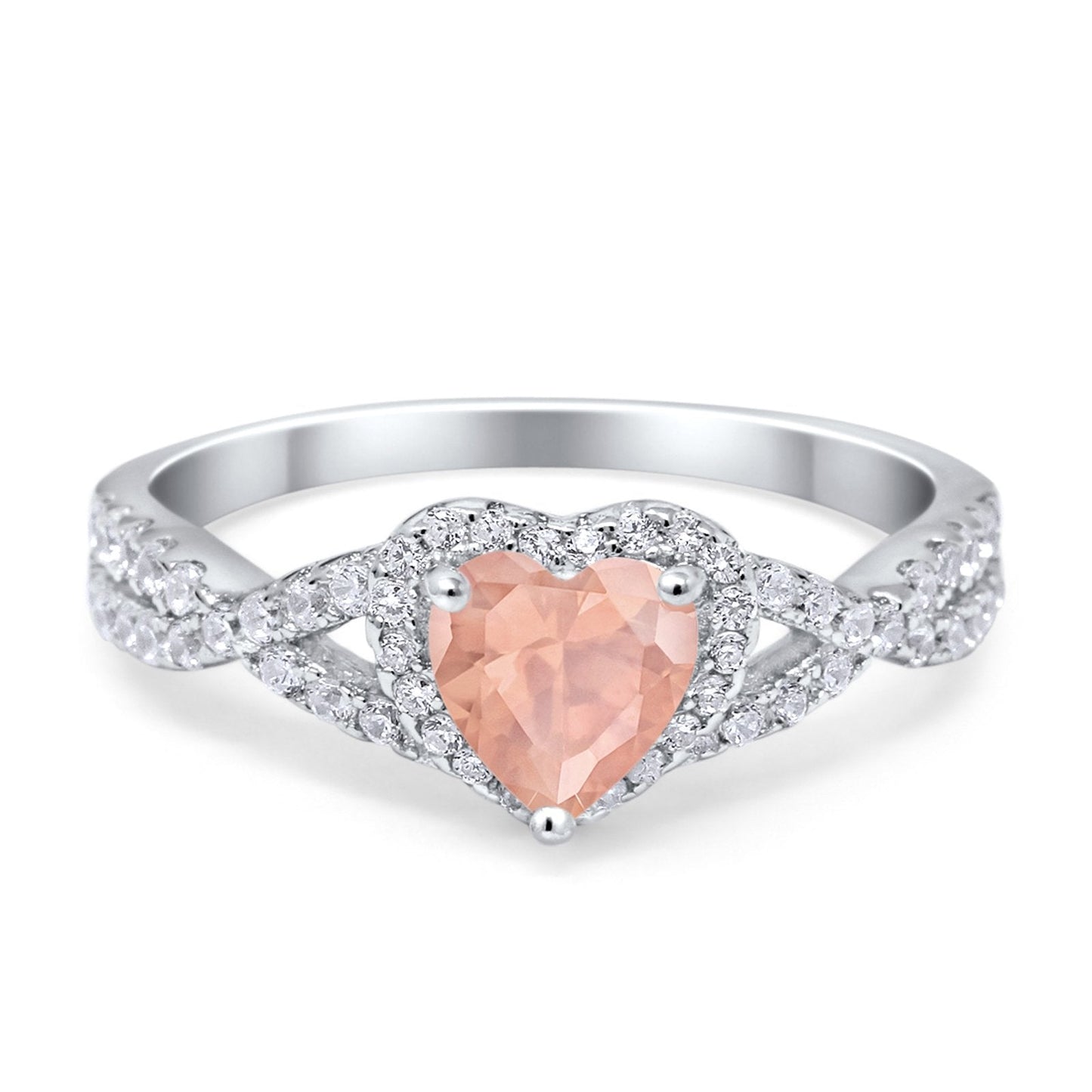 Heart Infinity Shank Simulated Morganite CZ Promise Ring