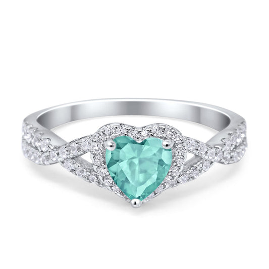 Heart Promise Ring Infinity Shank Simulated Paraiba Tourmaline CZ