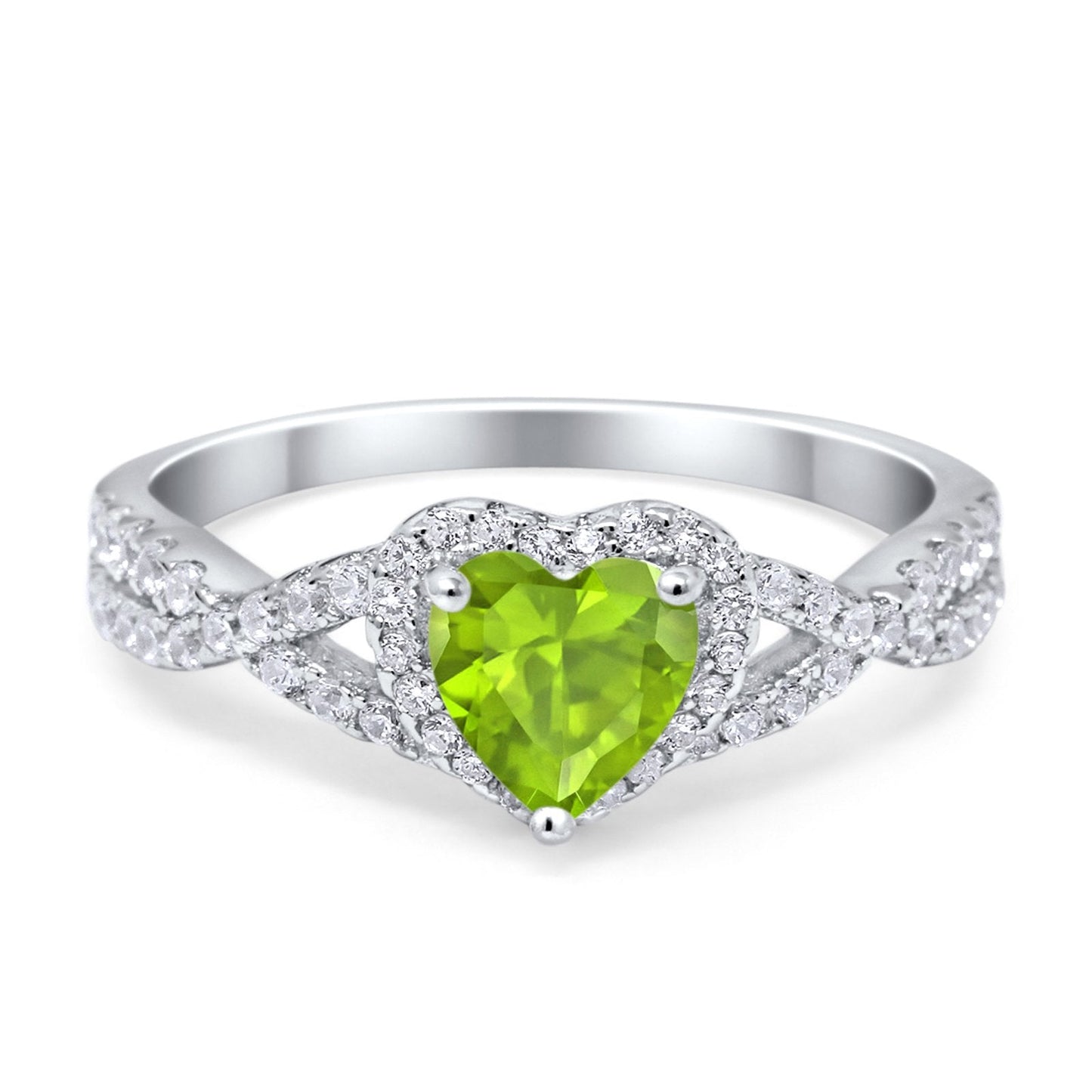 Heart Infinity Shank Simulated Peridot CZ Promise Ring