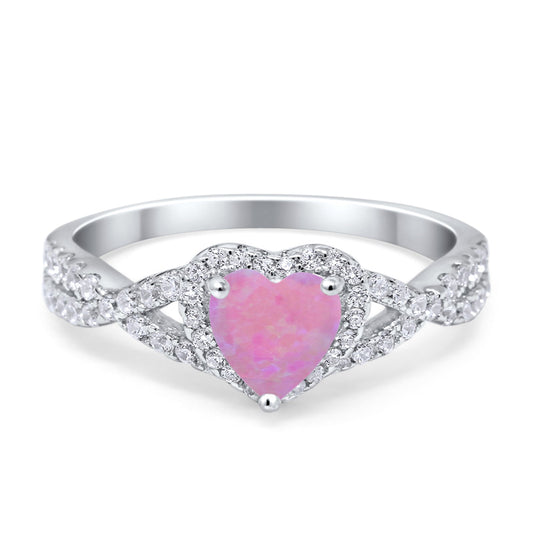 Heart Promise Ring Infinity Shank Lab Created Pink Opal