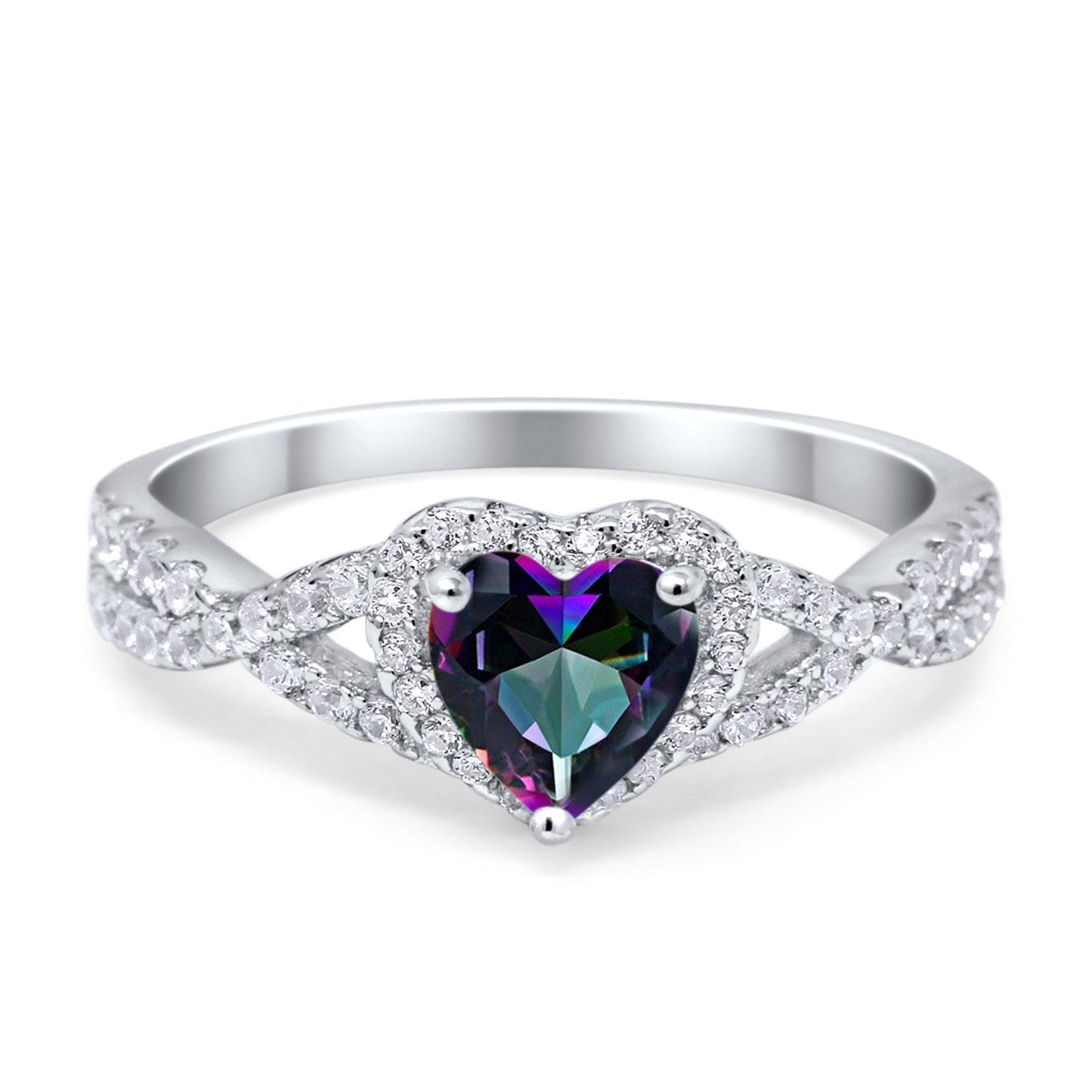 Heart Promise Ring Infinity Shank Simulated Rainbow CZ