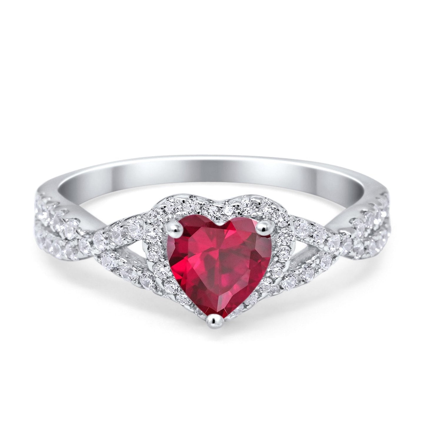 Heart Promise Ring Infinity Shank Simulated Ruby CZ