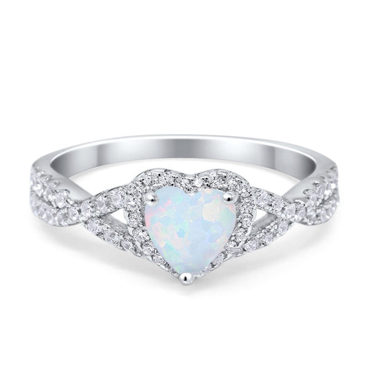 Heart Promise Ring Infinity Shank Lab White Opal