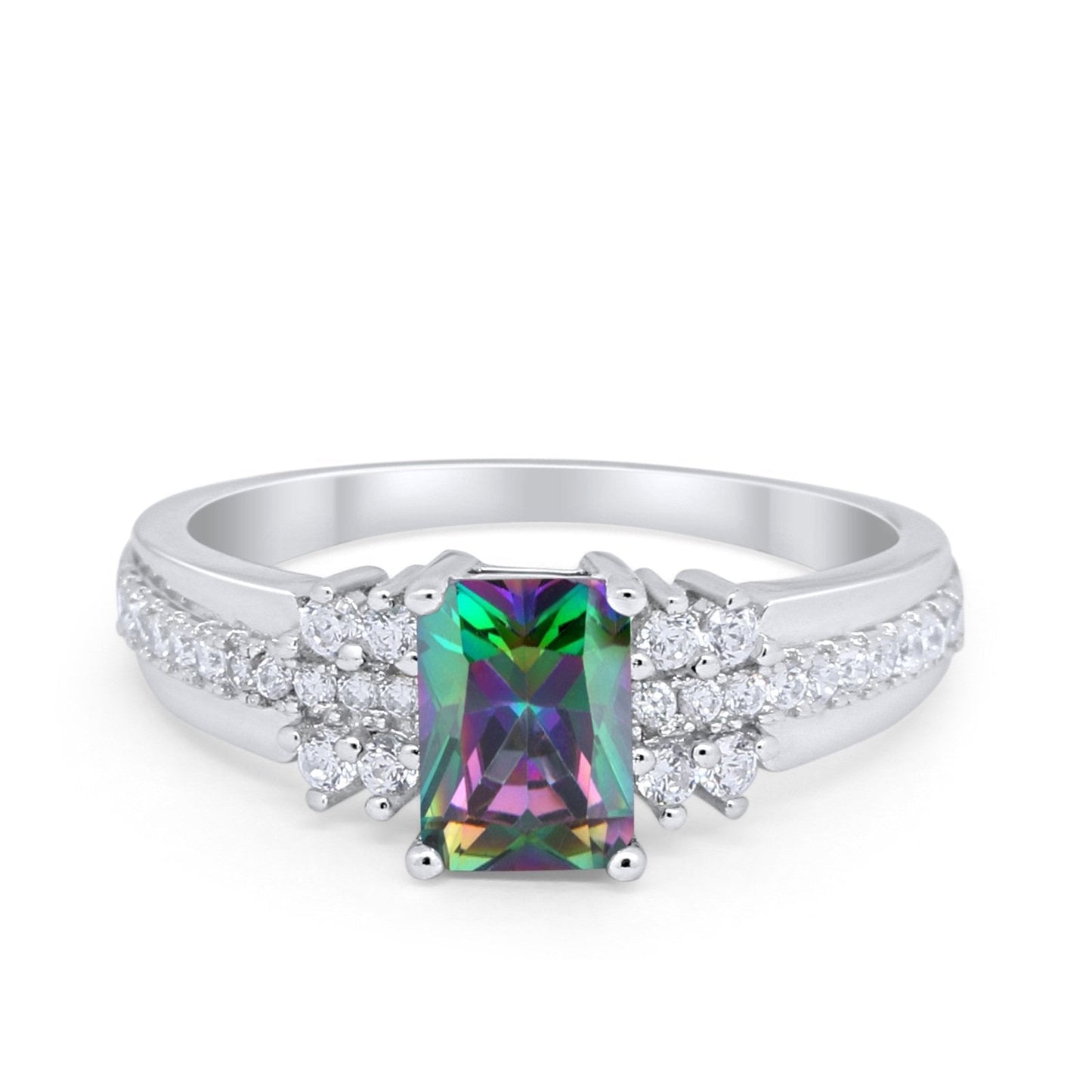 Vintage Simulated Rainbow CZ Engagement Ring