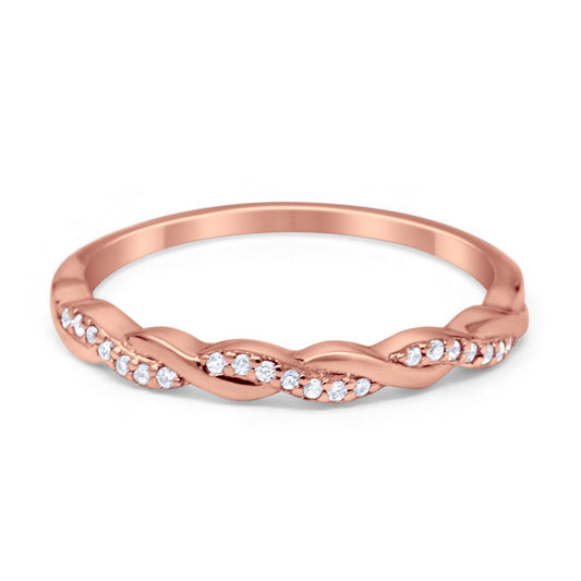 Half Eternity Infinity Twisted Band Rings Rose Tone, Simulated CZ