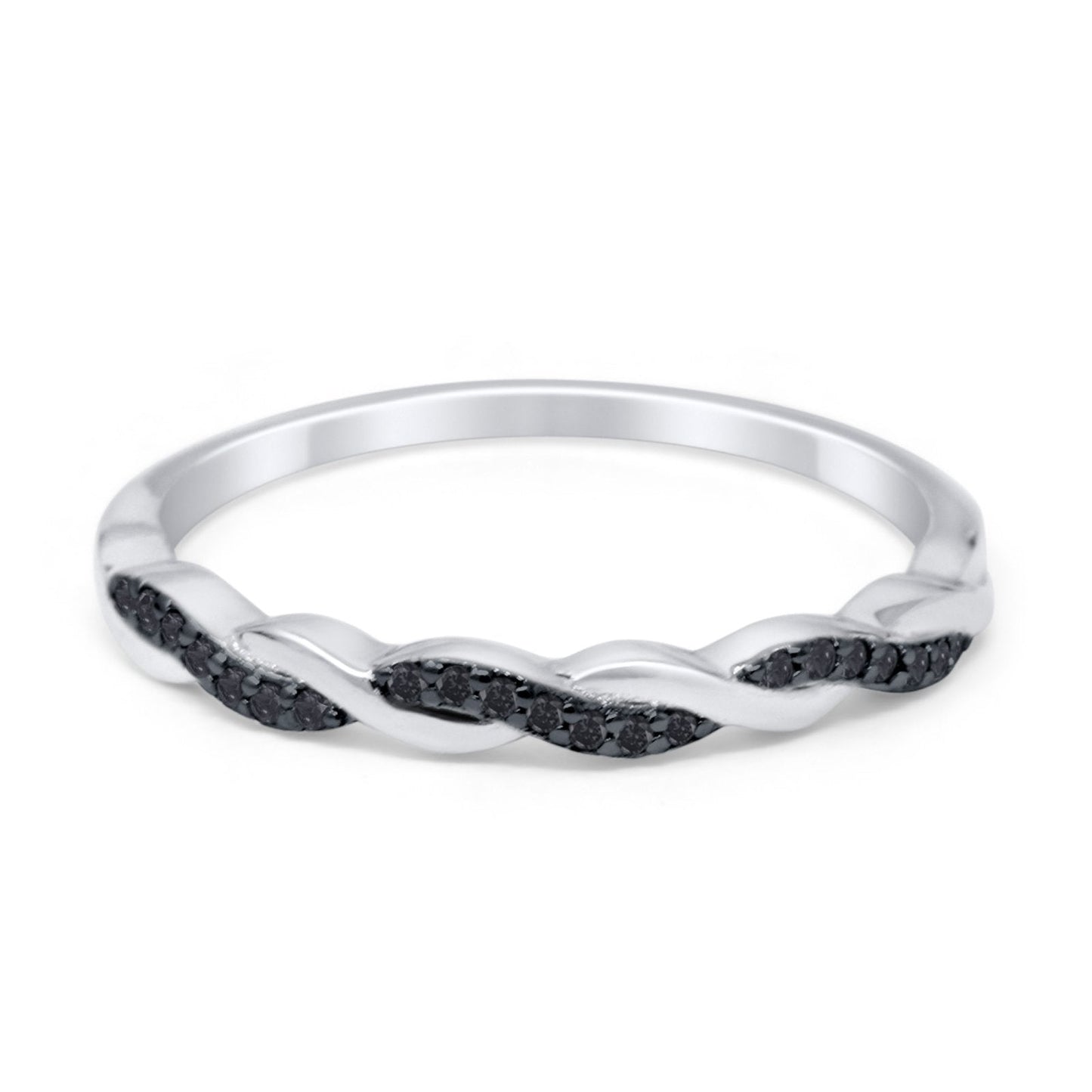 Half Eternity Infinity Twisted Band Rings Simulated Black CZ