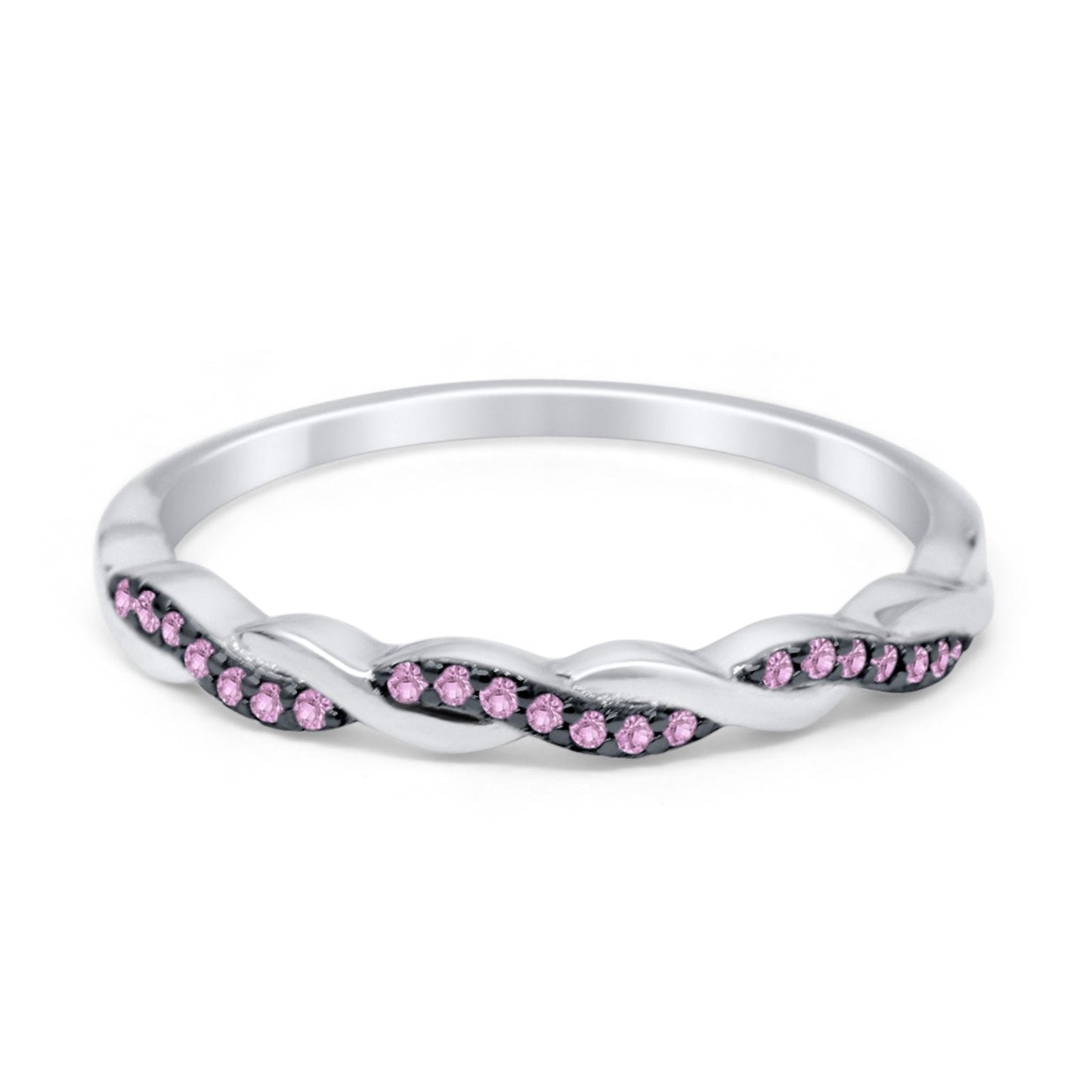 Half Eternity Infinity Twisted Band Rings Simulated Pink CZ