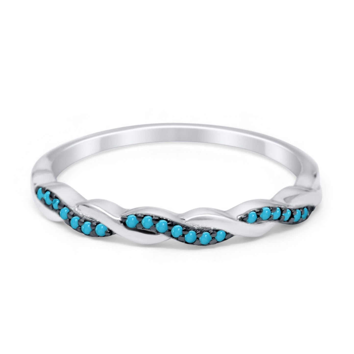 Half Eternity Infinity Twisted Band Rings Simulated Turquoise CZ