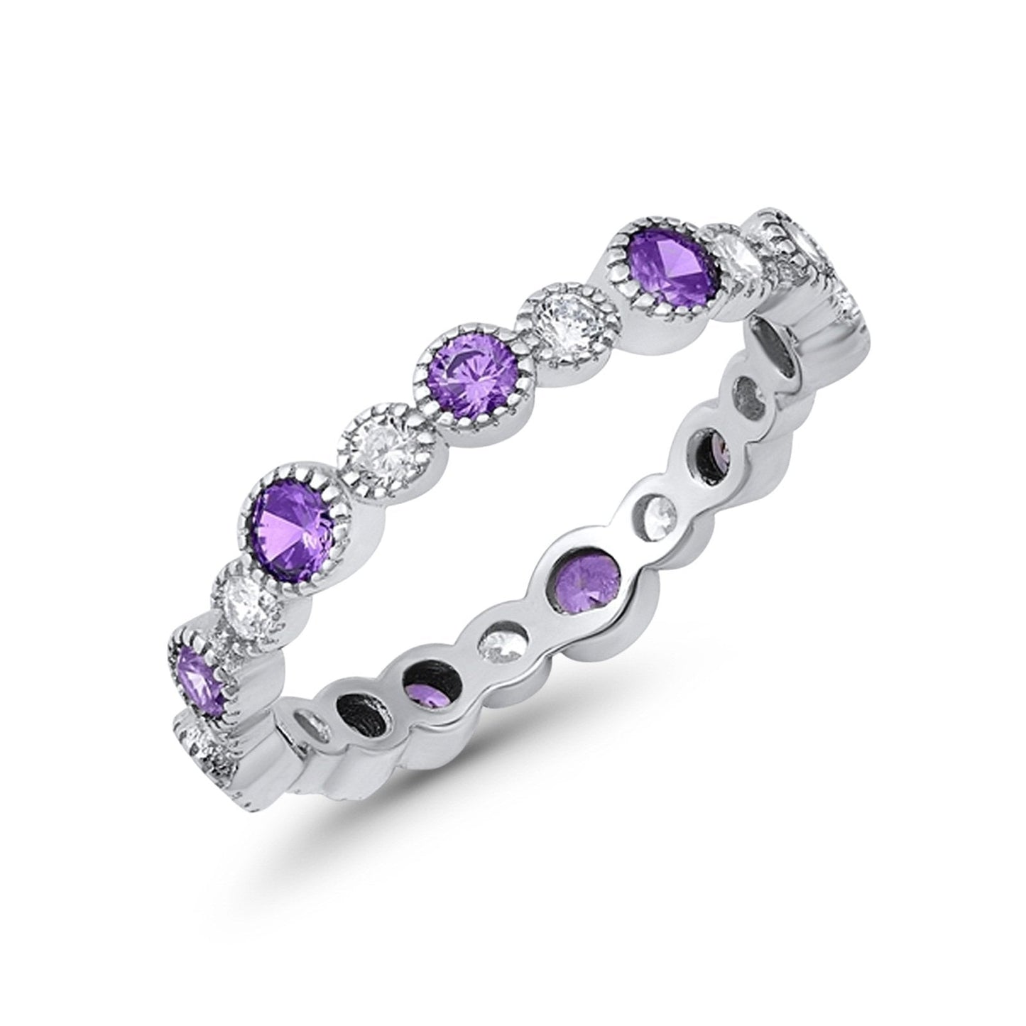 Full Eternity Simulated Amethyst CZ Wedding Ring