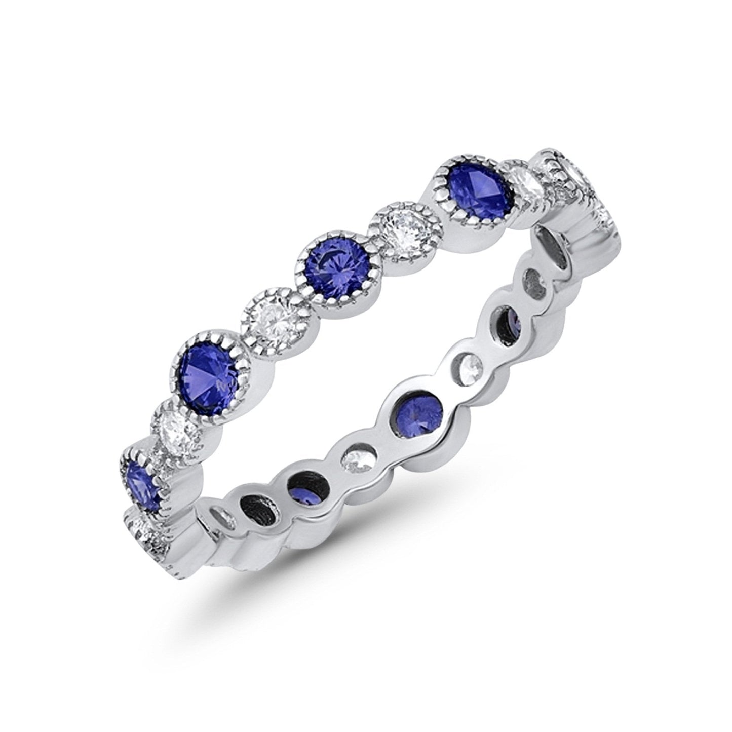 Full Eternity Wedding Ring Simulated Blue Sapphire CZ