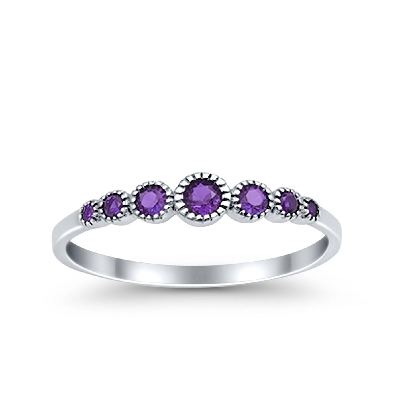 Half Eternity Petite Dainty Simulated Amethyst CZ Wedding Ring