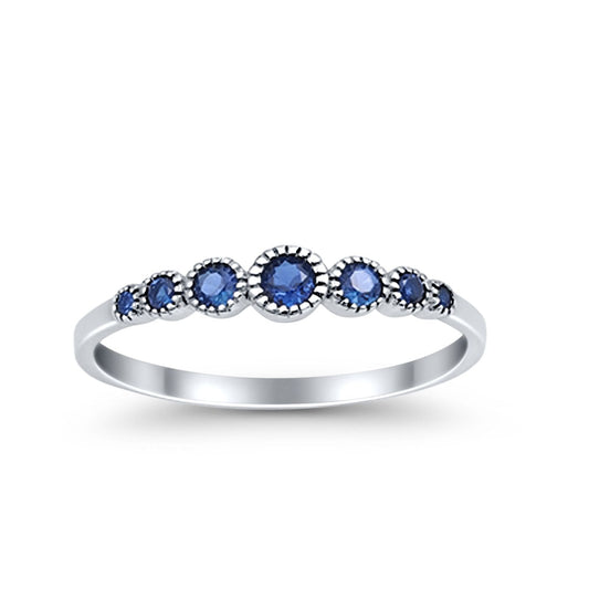 Half Eternity Petite Dainty Simulated Blue Sapphire CZ Wedding Band Ring