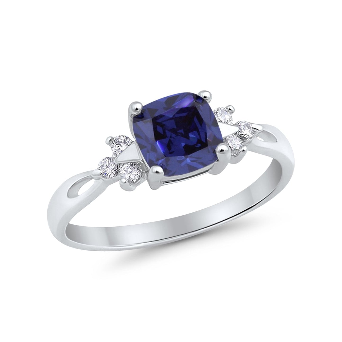 Cushion Wedding Ring Simulated Blue Sapphire CZ