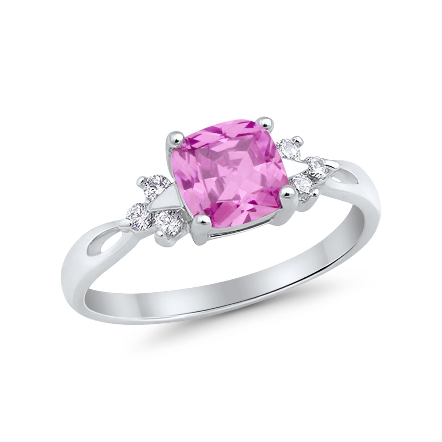 Cushion Wedding Ring Simulated Pink CZ