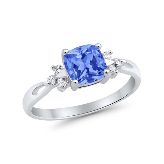 Cushion Wedding Ring Simulated Tanzanite CZ