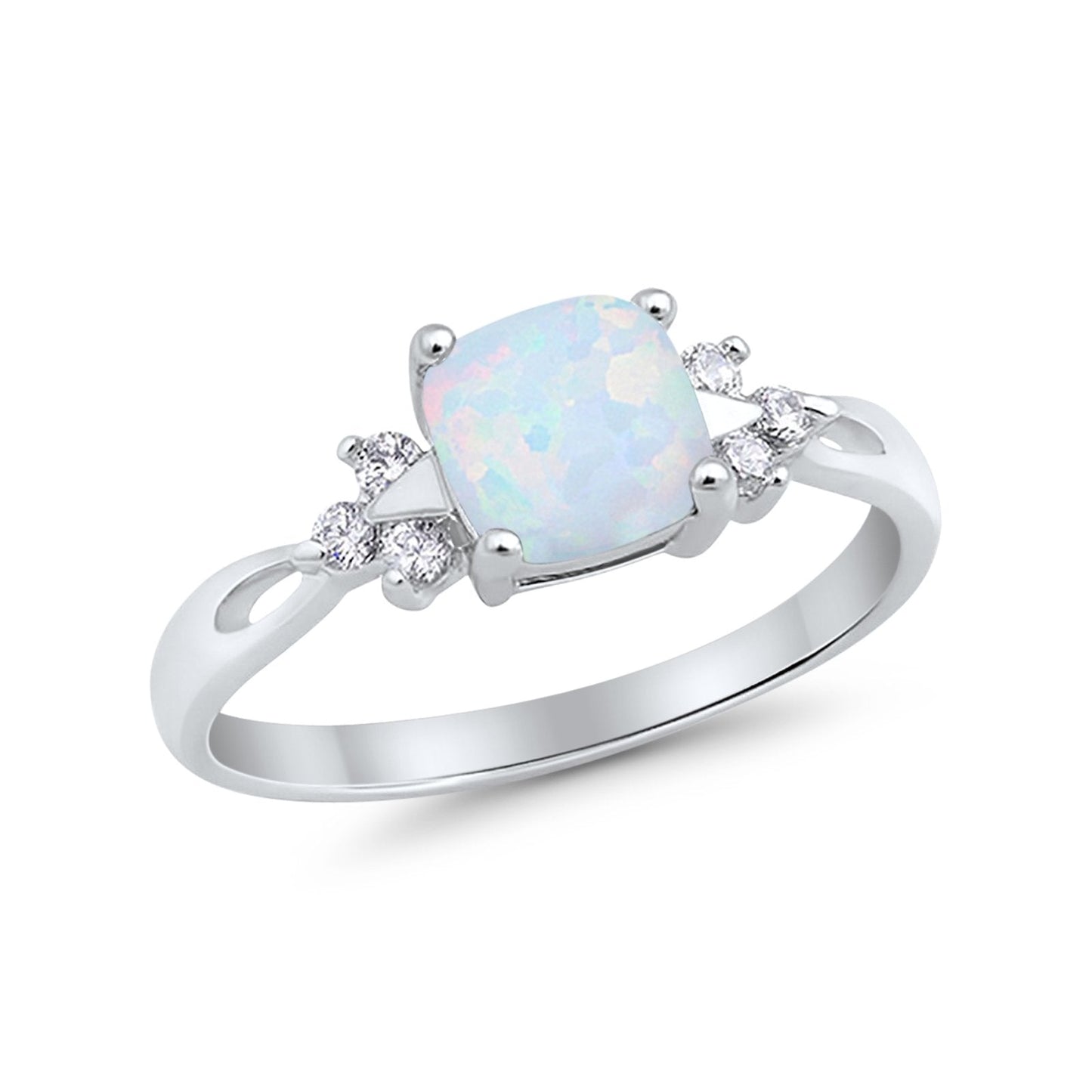 Cushion Wedding Ring Lab Created White Opal