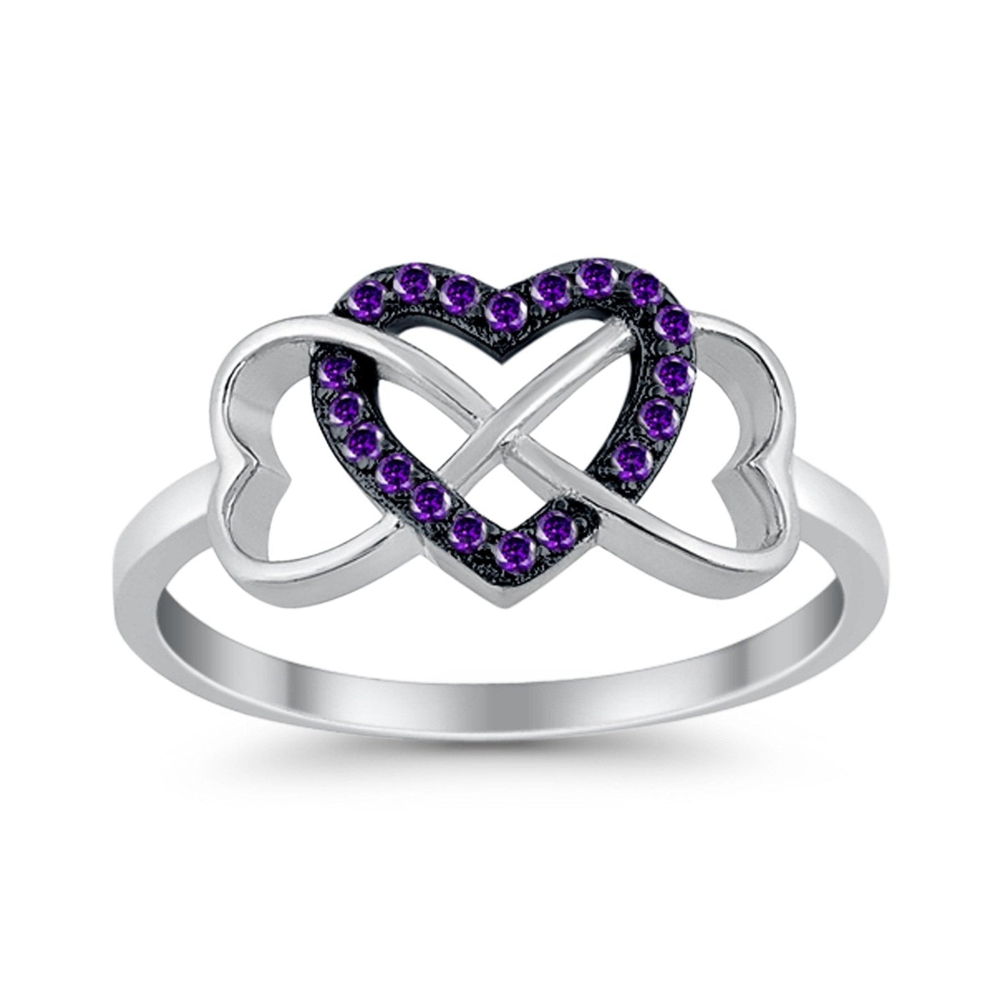 Infinity Heart Promise Eternity Ring Simulated Amethyst CZ