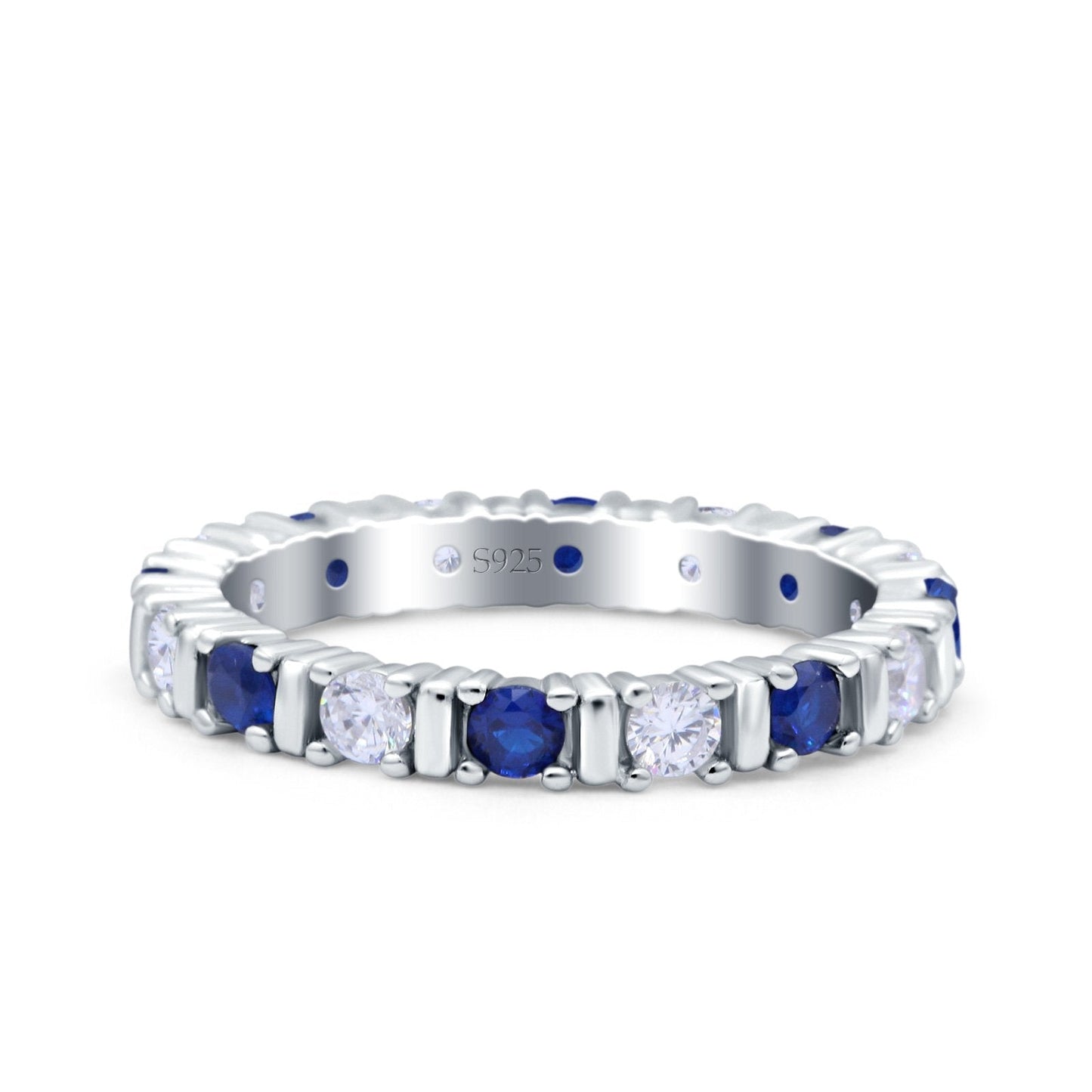 Full Eternity Stackable Ring Wedding Band Round Simulated Blue Sapphire CZ (3mm)