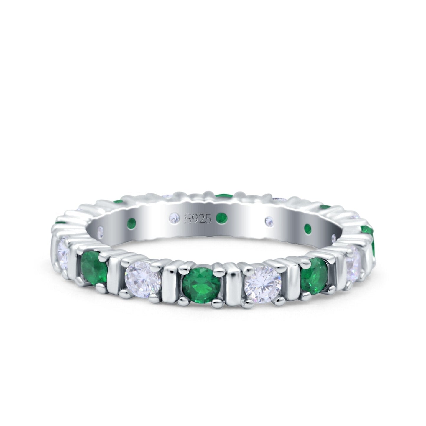 Full Eternity Stackable Ring Wedding Band Round Simulated Green Emerald CZ (3mm)