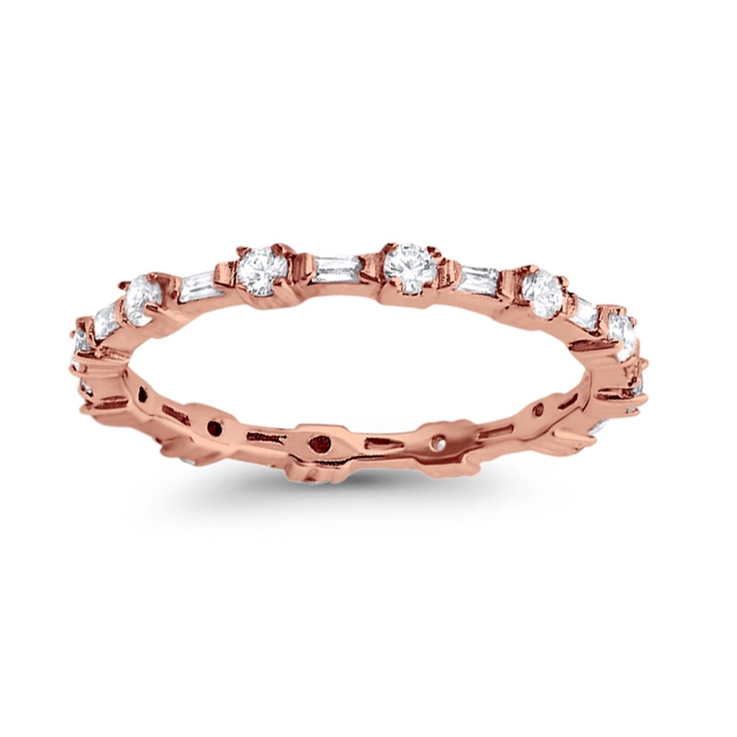 Eternity Baguette Rose Tone, Simulated CZ Wedding Ring