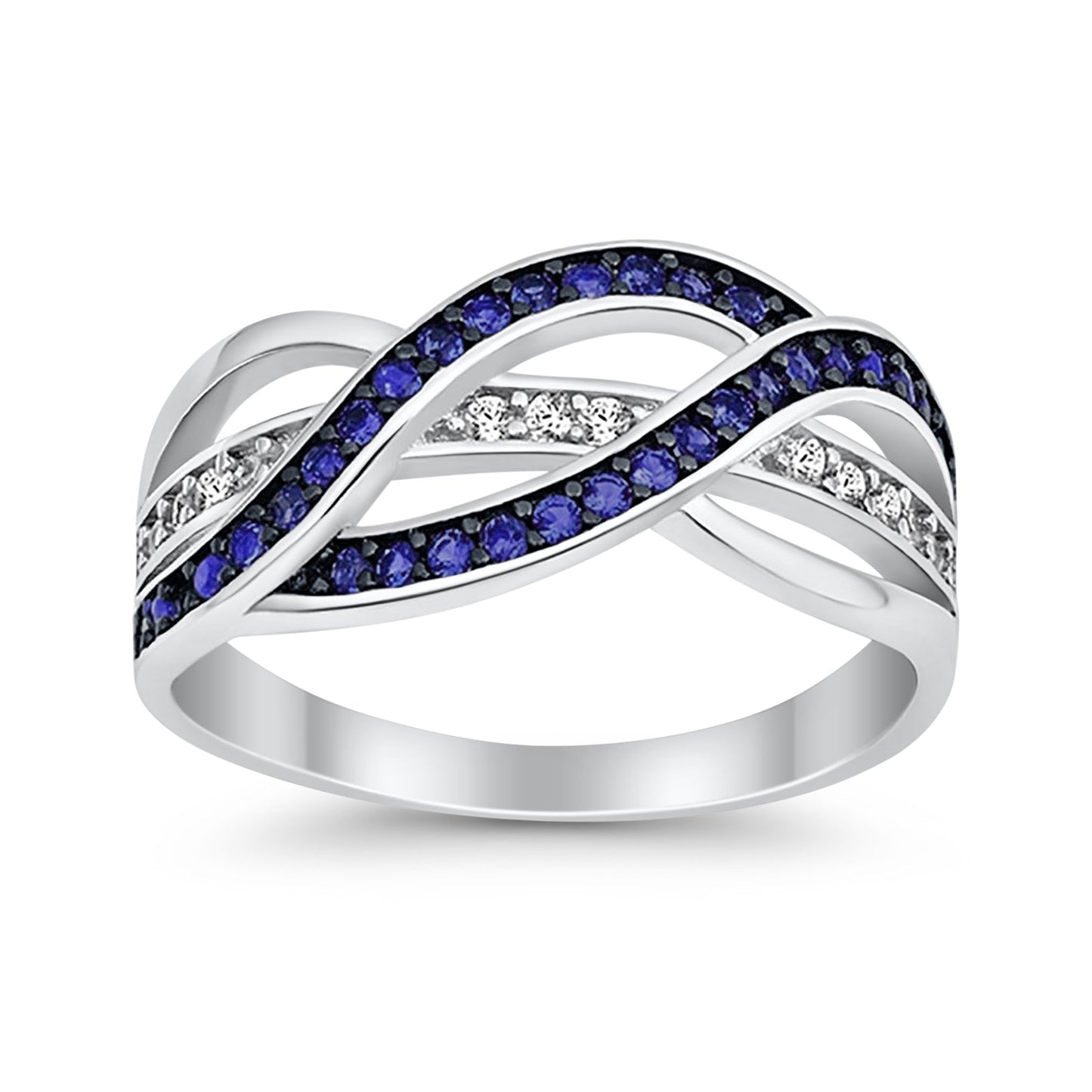 Weave Knot Ring Crisscross Crossover Simulated Blue Sapphire Round CZ