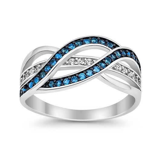 Weave Knot Ring Crisscross Crossover Simulated Blue Topaz Round CZ