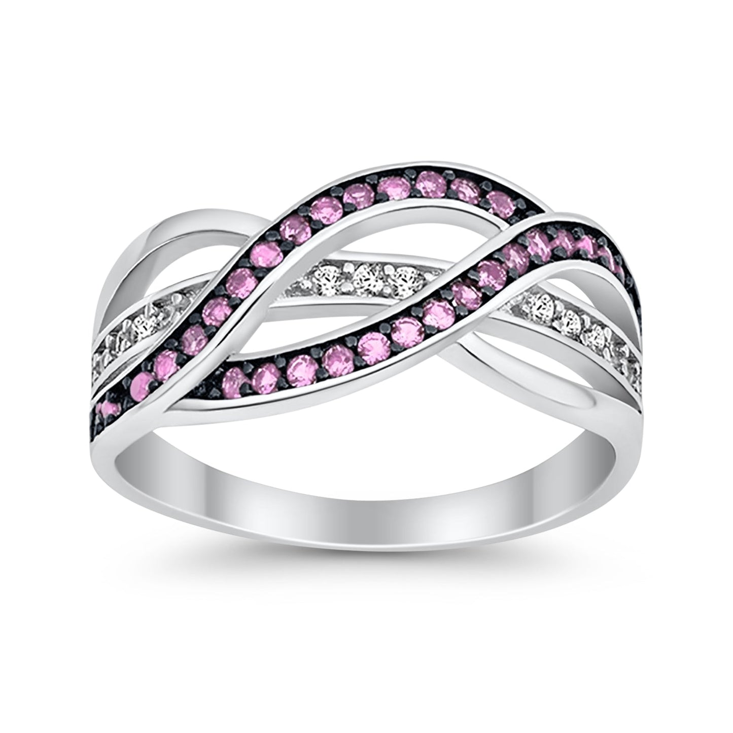 Weave Knot Ring Crisscross Crossover Simulated Pink Round CZ