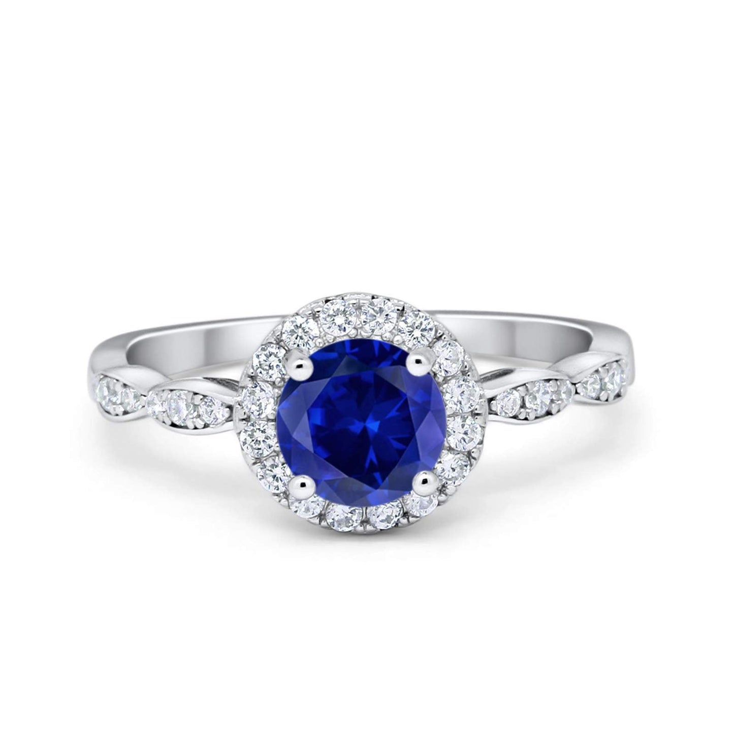 Art Deco Design Engagement Ring Simulated Blue Sapphire CZ