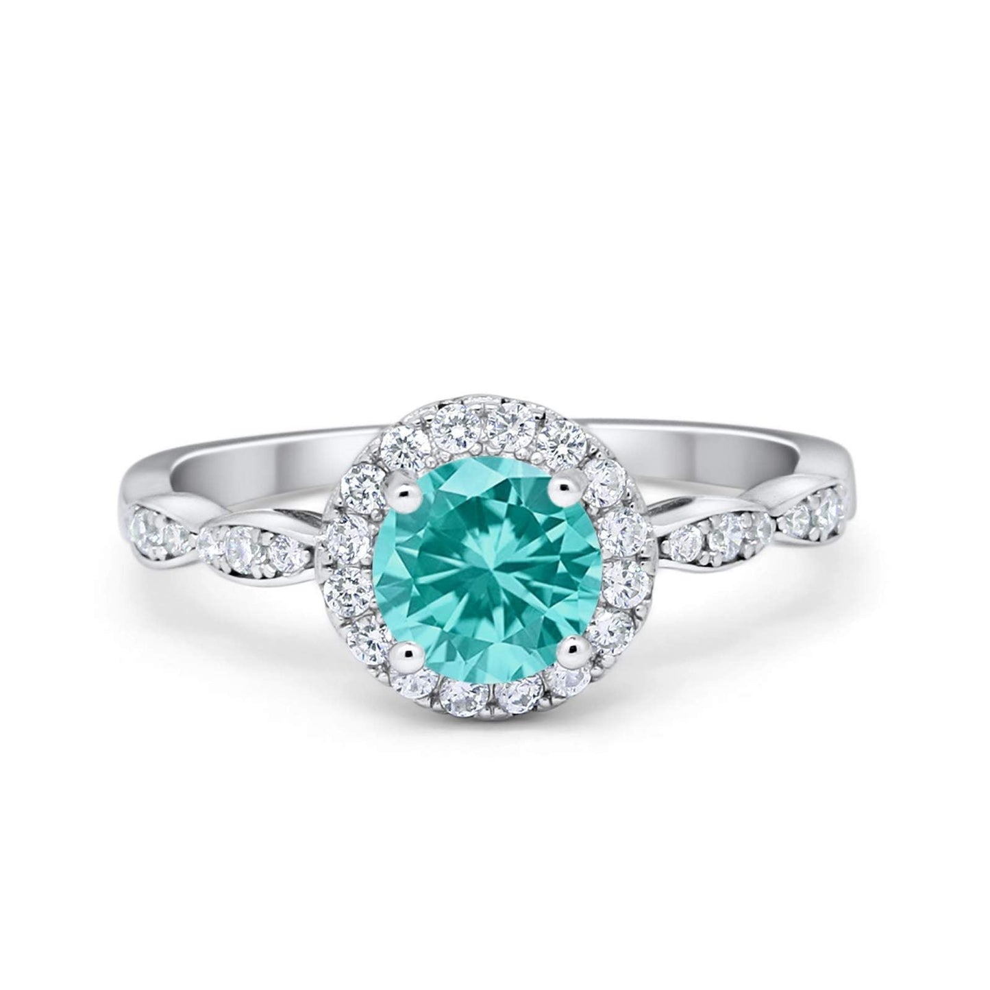 Art Deco Engagement Ring Round Simulated Paraiba Tourmaline CZ