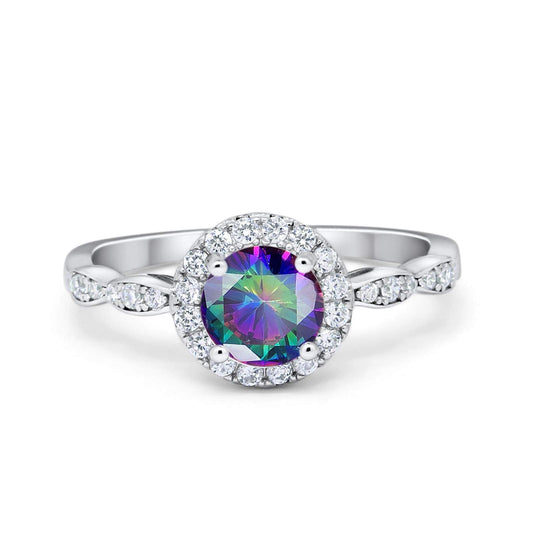 Art Deco Design Engagement Ring Simulated Rainbow CZ