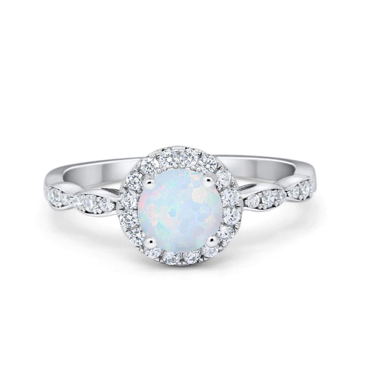 Art Deco Engagement Ring Round Lab Created White Opal