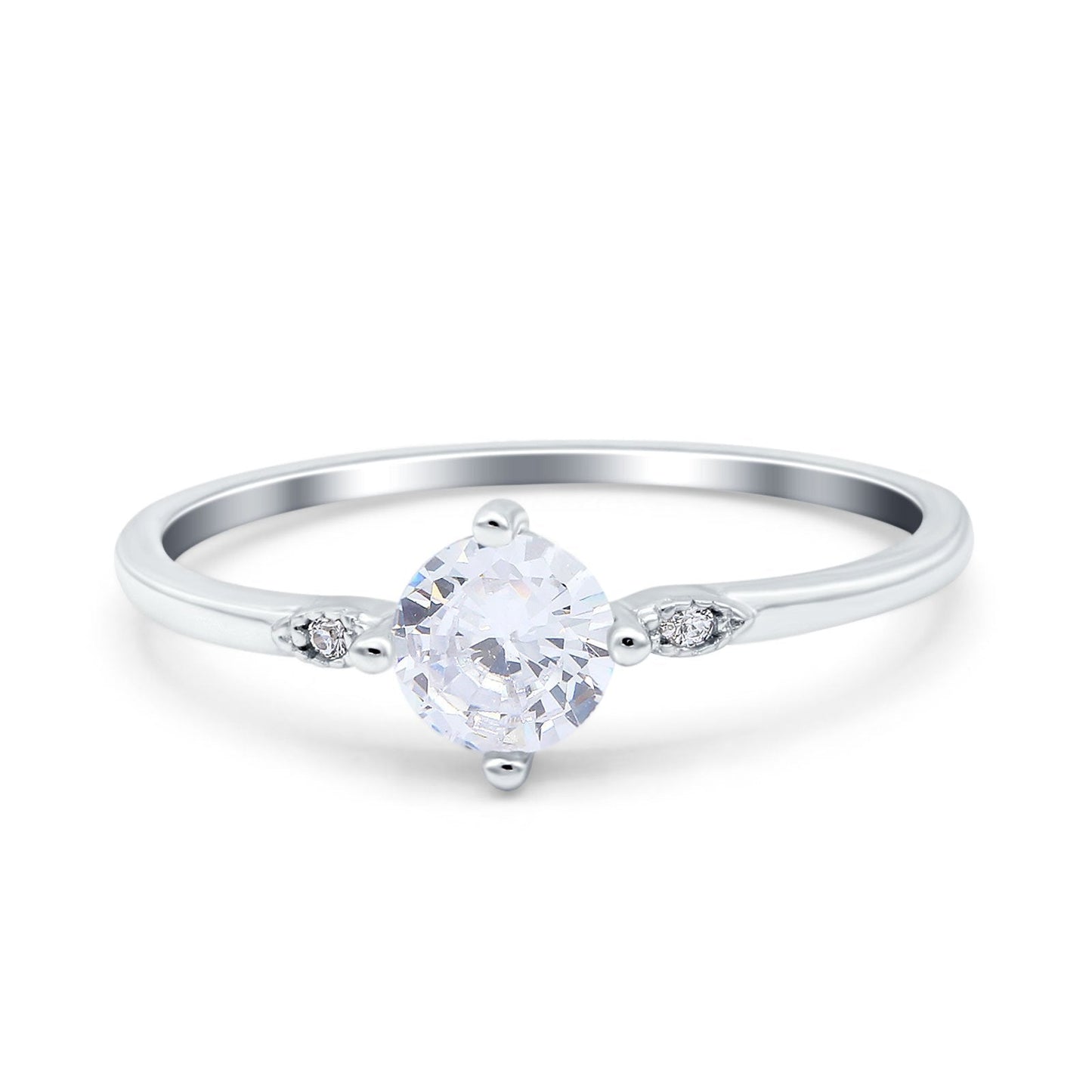 Three Stone Art Deco Engagement Ring Round Simulated Cubic Zirconia