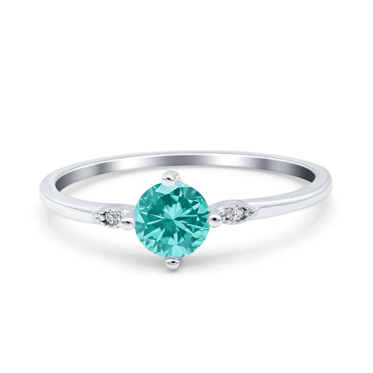 Three Stone Art Deco Engagement Ring Round Simulated Paraiba Tourmaline CZ