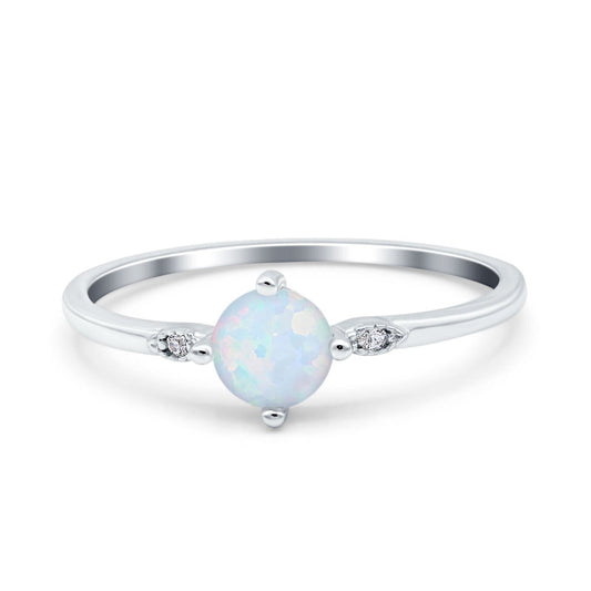 Three Stone Art Deco Engagement Ring Round Lab Created White Opal