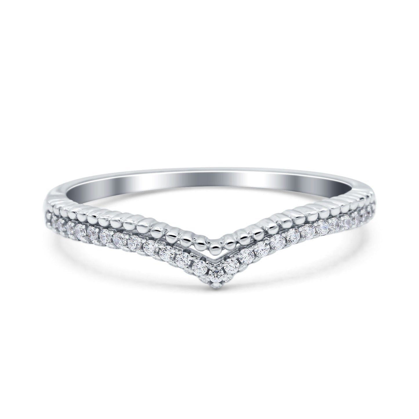 Half Eternity Stackable Curved V Chevron Midi Cubic Zirconia Wedding Ring