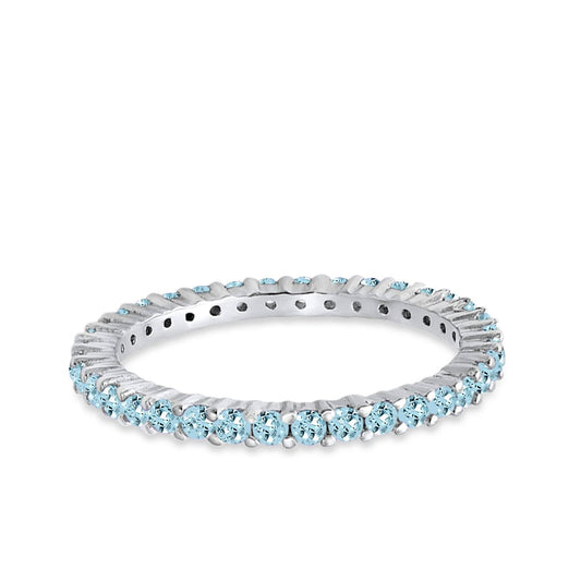 Full Eternity Wedding Band Round Simulated Aquamarine CZ Ring