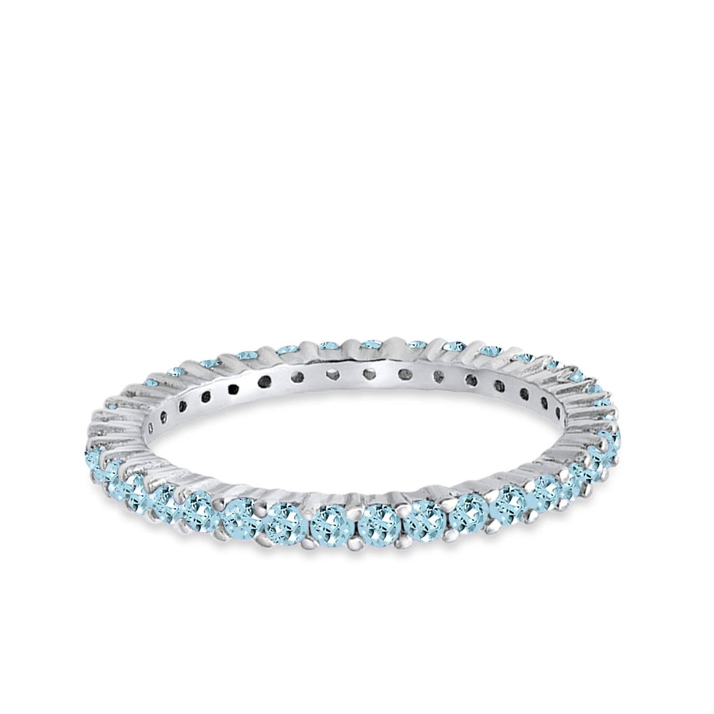 Full Eternity Wedding Band Round Simulated Aquamarine CZ Ring