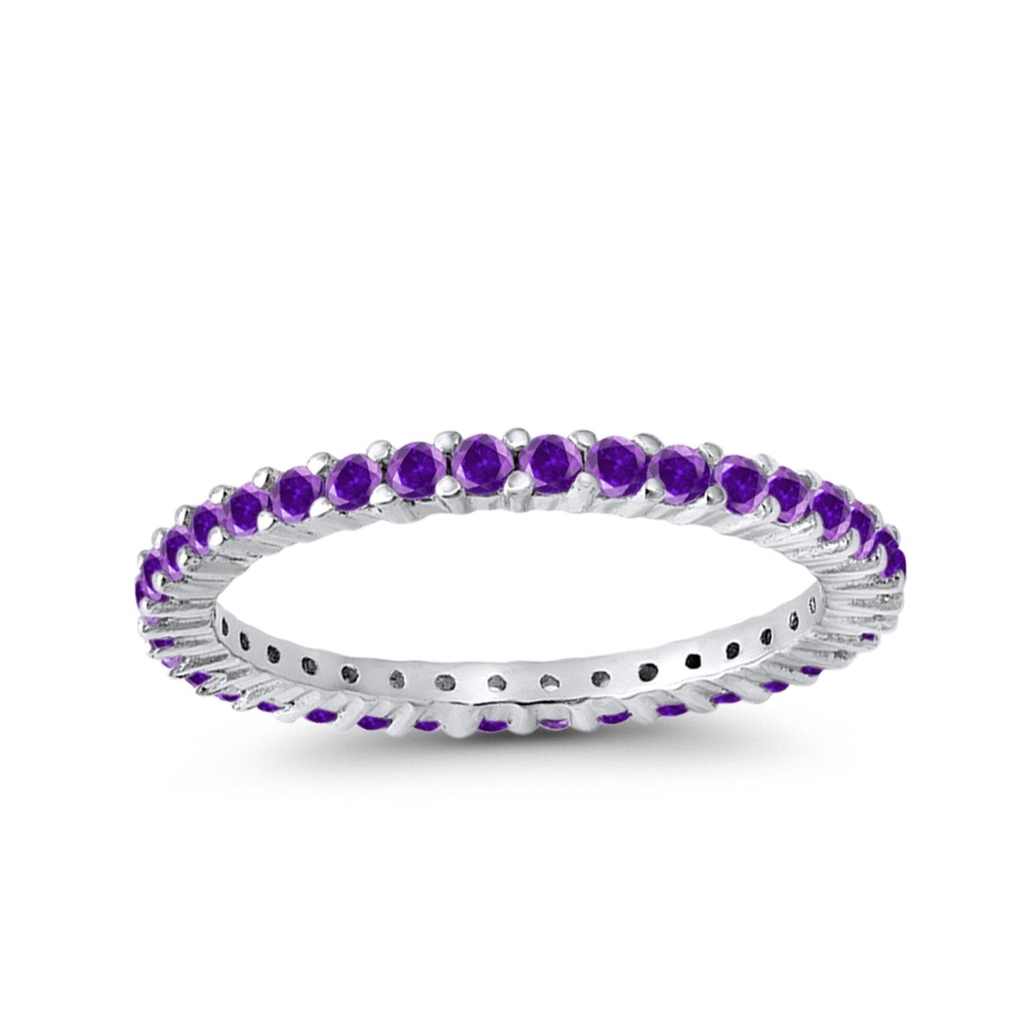 Full Eternity Wedding Band Round Simulated Amethyst CZ Ring