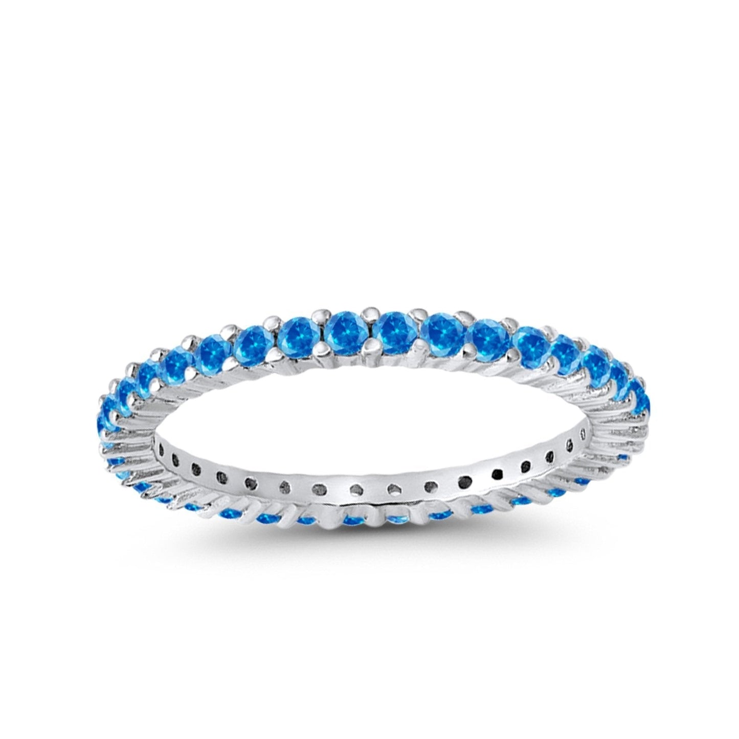 Full Eternity Wedding Band Round Simulated Blue Topaz CZ Ring