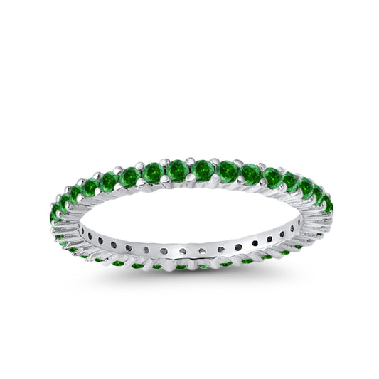 Full Eternity Wedding Band Round Simulated Green Emerald CZ Ring